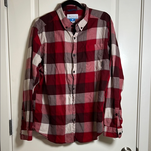 Columbia Button Down Shirt Red Flannel Plaid Cotton Men's Medium - Picture 1 of 6
